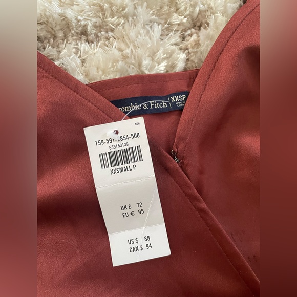 NWT Abercrombie & Fitch Deep Rust Satin Dress Size XXS Petite - Picture 5 of 6